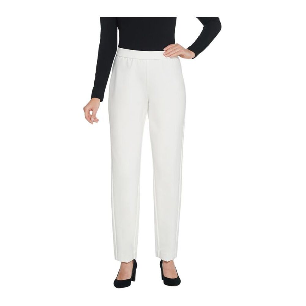Top Knot Women's Plus Sz Pants 2X Ponte Straight-Leg Pull-On White